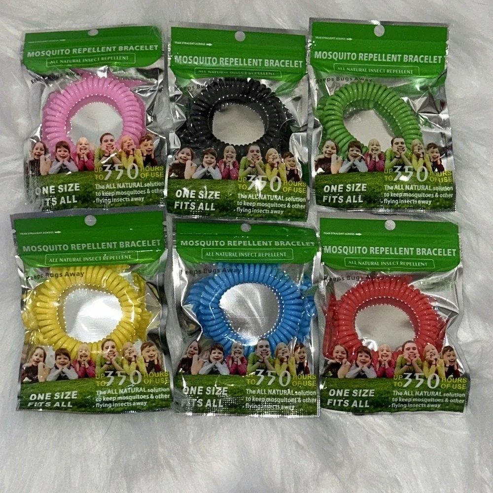 6 Pack All Natural Mosquito Repellent Bracelets DEET Free 350 Hours Multi-Color